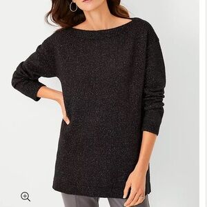 Ann Taylor Shimmer Boatneck Tunic Sweater Black M